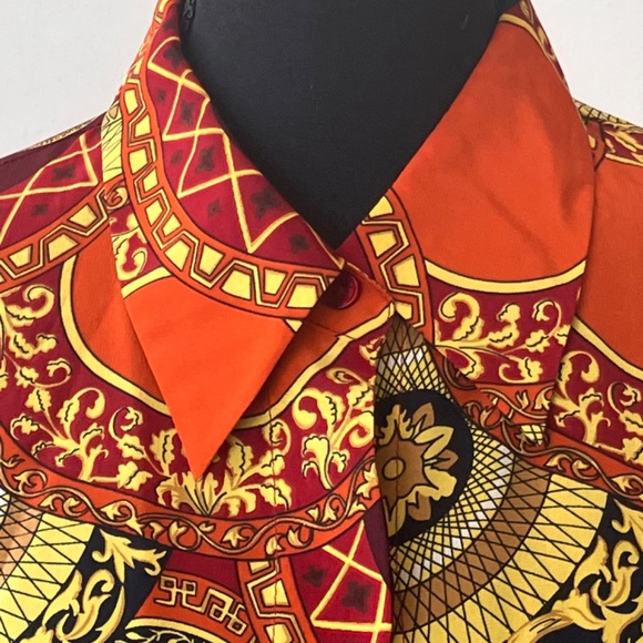 Color FX orange, red, yellow and black vintage, silk medallion print shirt - Picture 4 of 9